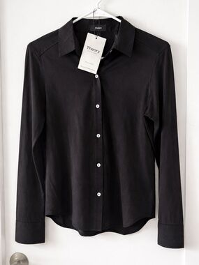 Theory Black Button-Down Silk Shirt NWT Size Small